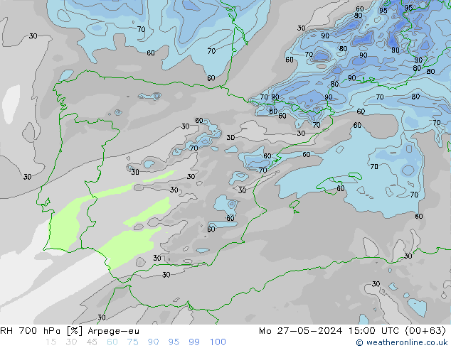 RH 700 hPa Arpege-eu Seg 27.05.2024 15 UTC