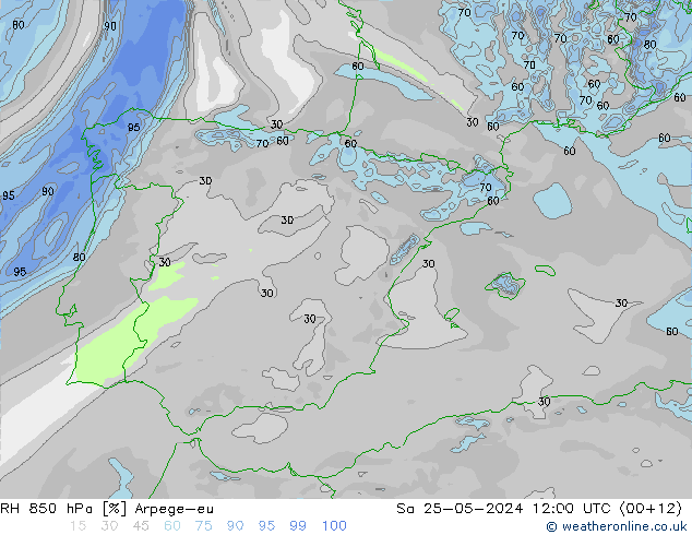 RH 850 hPa Arpege-eu Sa 25.05.2024 12 UTC