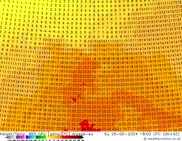 Height/Temp. 850 hPa Arpege-eu  26.05.2024 18 UTC