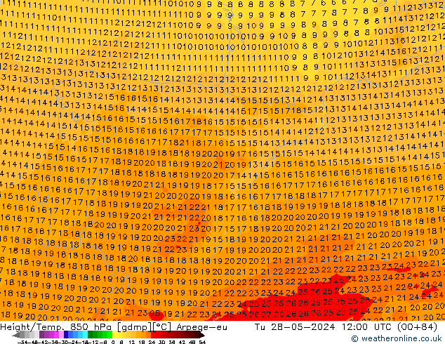 Géop./Temp. 850 hPa Arpege-eu mar 28.05.2024 12 UTC