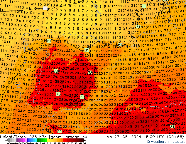 Height/Temp. 925 hPa Arpege-eu Po 27.05.2024 18 UTC