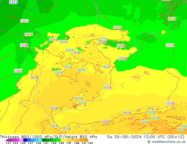 Dikte 850-1000 hPa Arpege-eu za 25.05.2024 12 UTC