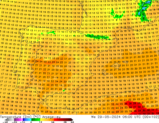 Temperature (2m) Arpege-eu We 29.05.2024 06 UTC