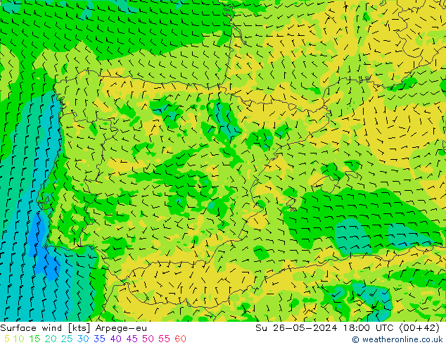 ветер 10 m Arpege-eu Вс 26.05.2024 18 UTC
