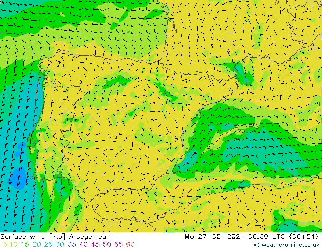 Wind 10 m Arpege-eu ma 27.05.2024 06 UTC