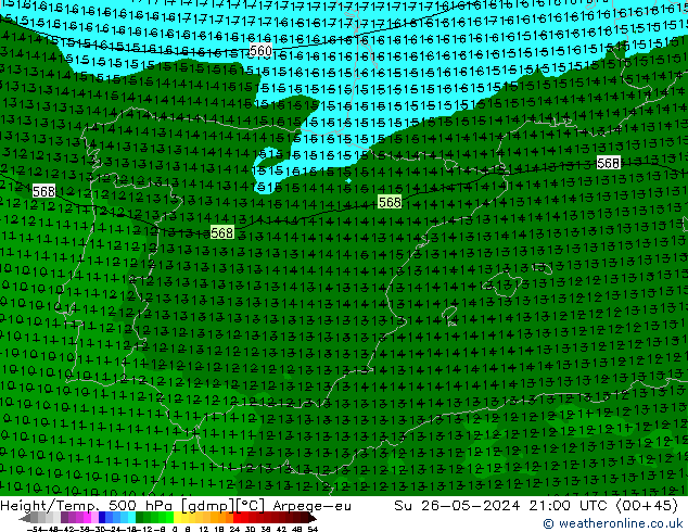 Height/Temp. 500 hPa Arpege-eu Ne 26.05.2024 21 UTC