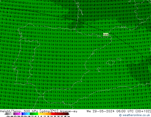 Géop./Temp. 500 hPa Arpege-eu mer 29.05.2024 06 UTC