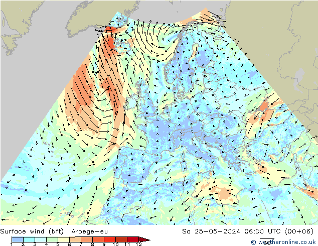 Bodenwind (bft) Arpege-eu Sa 25.05.2024 06 UTC