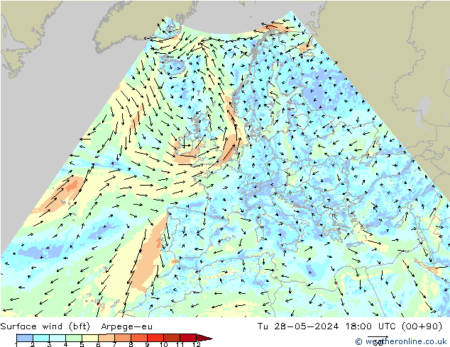 Rüzgar 10 m (bft) Arpege-eu Sa 28.05.2024 18 UTC