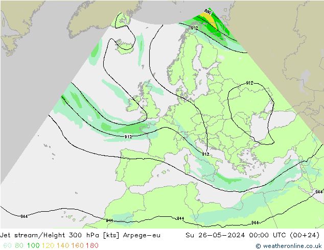 Jet stream/Height 300 hPa Arpege-eu Su 26.05.2024 00 UTC
