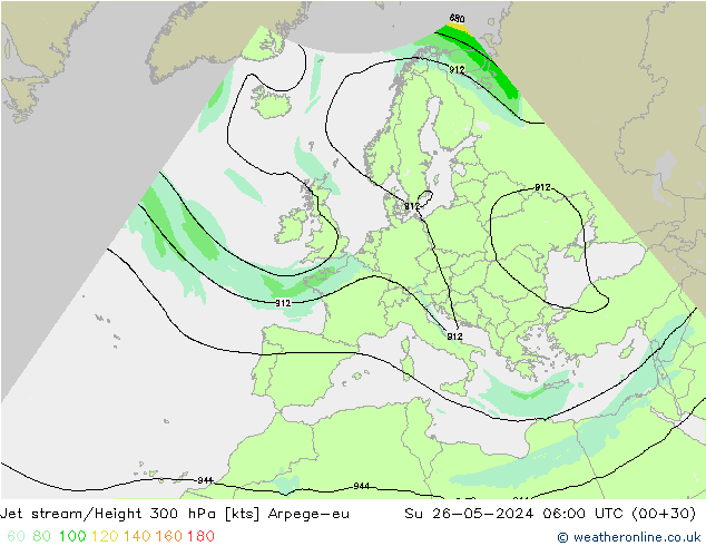 Jet stream/Height 300 hPa Arpege-eu Ne 26.05.2024 06 UTC