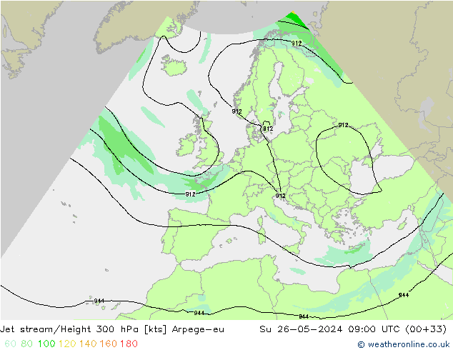 Jet stream/Height 300 hPa Arpege-eu Su 26.05.2024 09 UTC