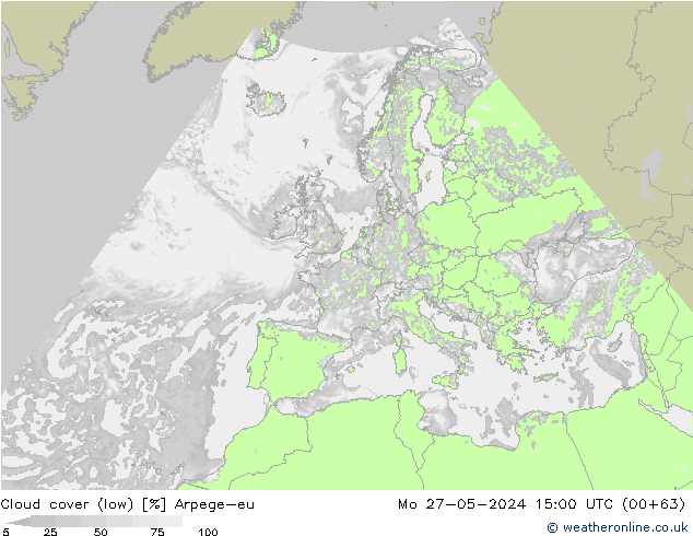 Bewolking (Laag) Arpege-eu ma 27.05.2024 15 UTC