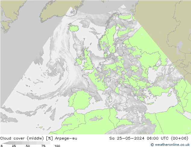 oblačnosti uprostřed Arpege-eu So 25.05.2024 06 UTC