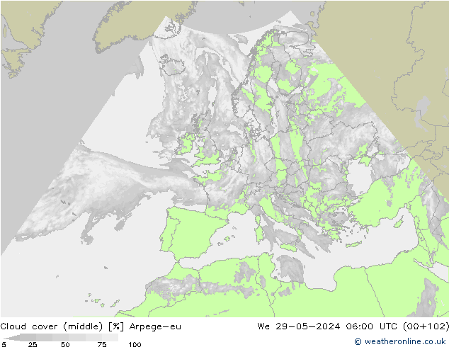 Wolken (mittel) Arpege-eu Mi 29.05.2024 06 UTC