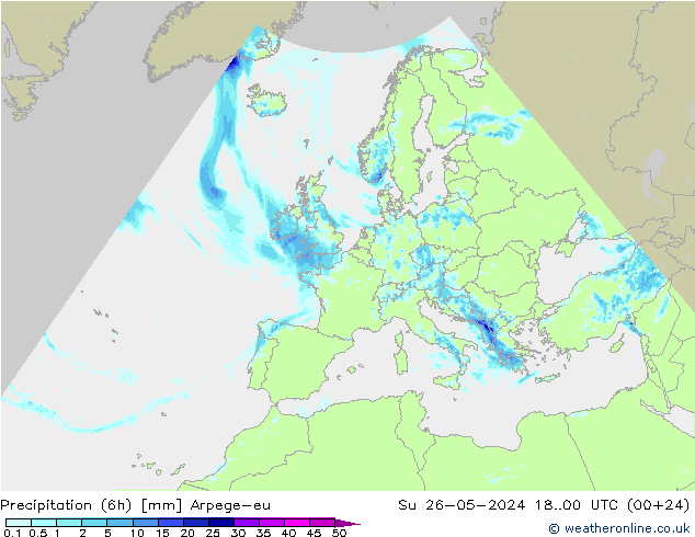 Yağış (6h) Arpege-eu Paz 26.05.2024 00 UTC