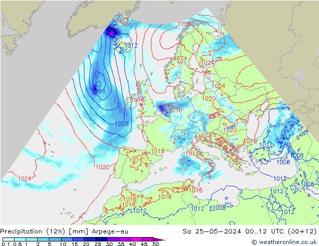 Precipitation (12h) Arpege-eu Sa 25.05.2024 12 UTC