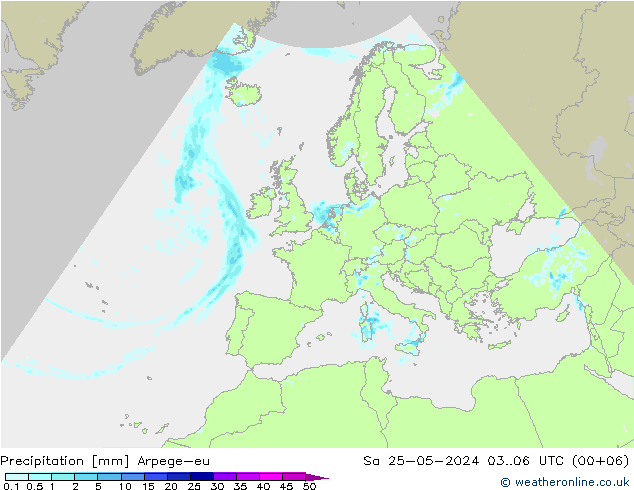 Precipitación Arpege-eu sáb 25.05.2024 06 UTC