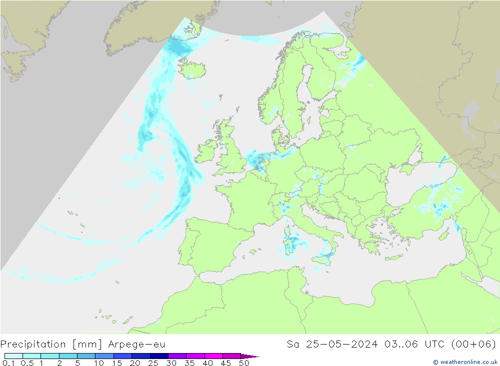 降水 Arpege-eu 星期六 25.05.2024 06 UTC