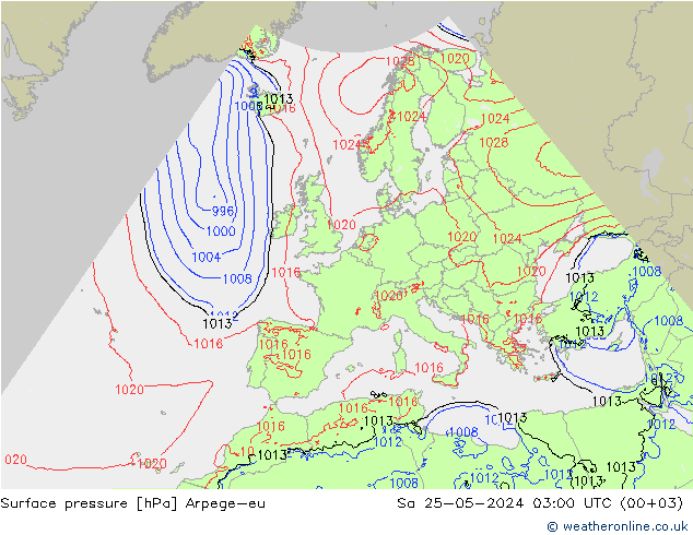 Surface pressure Arpege-eu Sa 25.05.2024 03 UTC