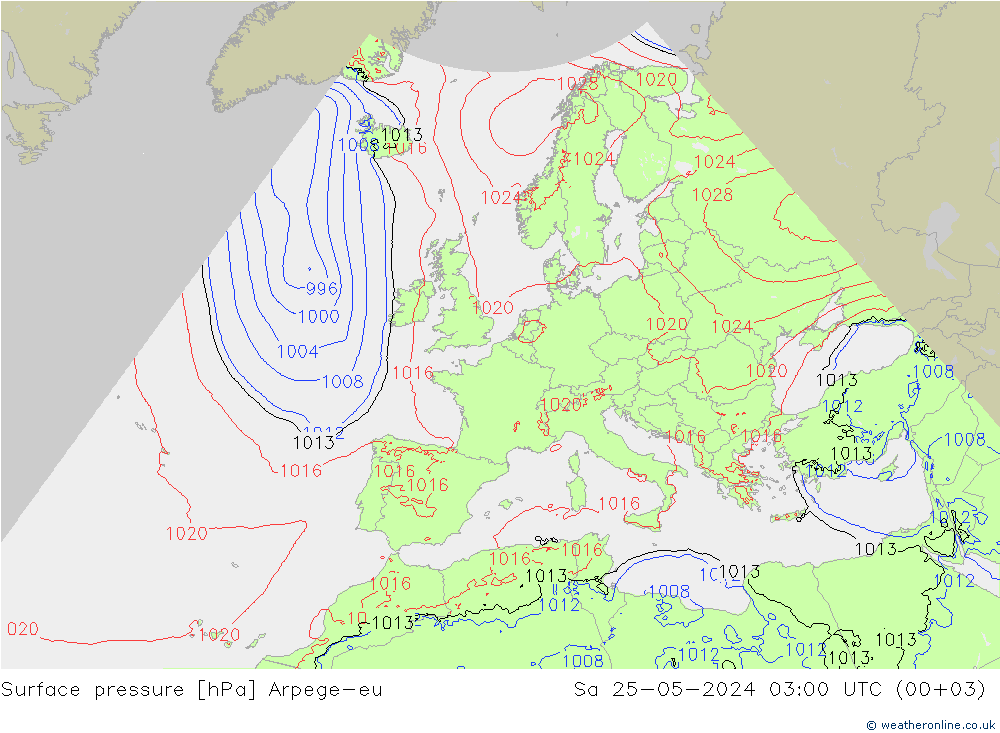 приземное давление Arpege-eu сб 25.05.2024 03 UTC