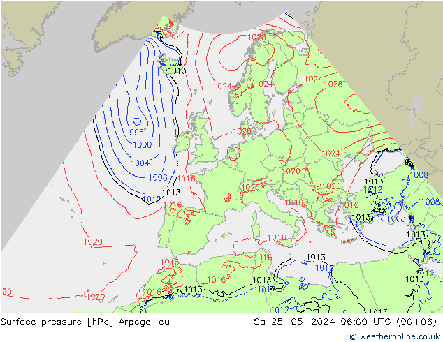 Surface pressure Arpege-eu Sa 25.05.2024 06 UTC