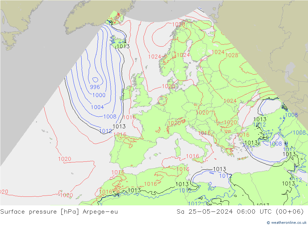 Surface pressure Arpege-eu Sa 25.05.2024 06 UTC