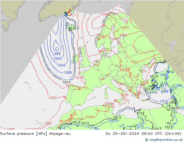 Surface pressure Arpege-eu Sa 25.05.2024 09 UTC