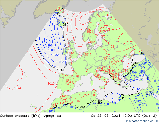 Presión superficial Arpege-eu sáb 25.05.2024 12 UTC