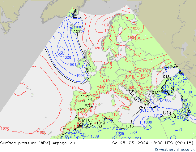 Surface pressure Arpege-eu Sa 25.05.2024 18 UTC