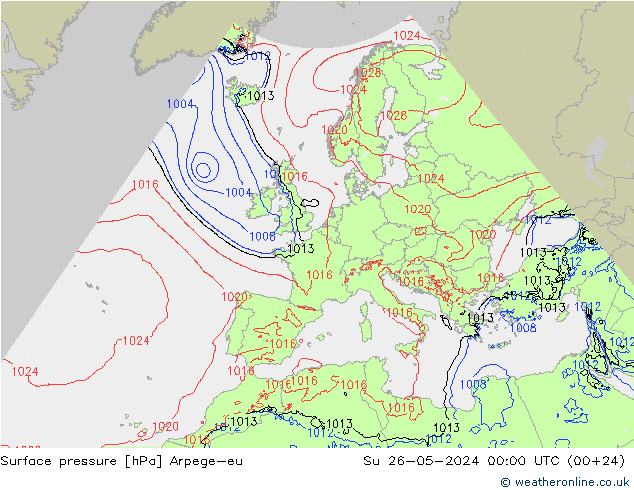 Pressione al suolo Arpege-eu dom 26.05.2024 00 UTC