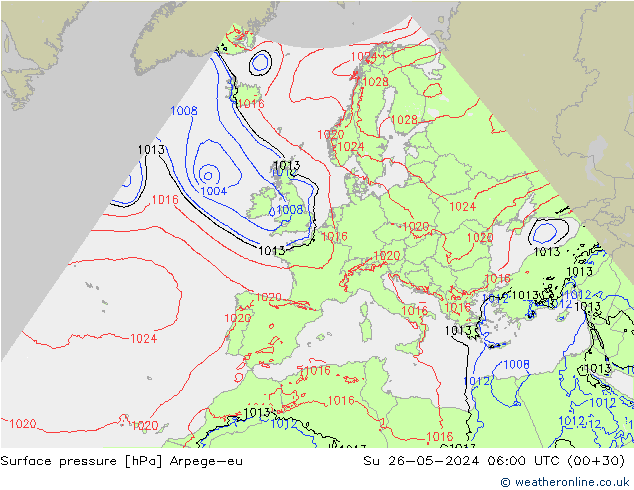 Presión superficial Arpege-eu dom 26.05.2024 06 UTC