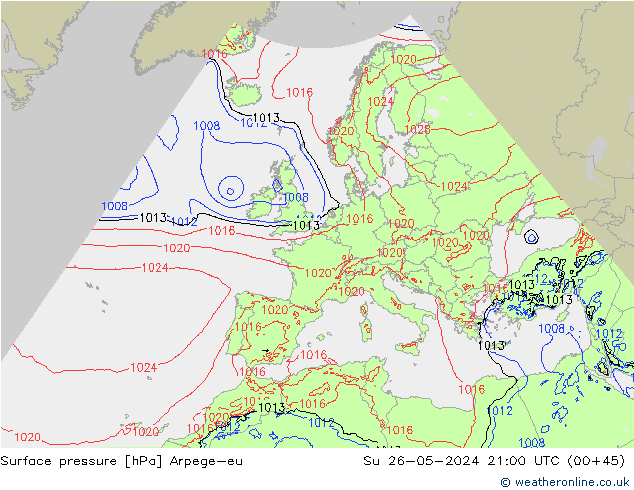 Luchtdruk (Grond) Arpege-eu zo 26.05.2024 21 UTC