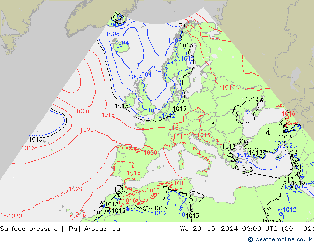 Surface pressure Arpege-eu We 29.05.2024 06 UTC