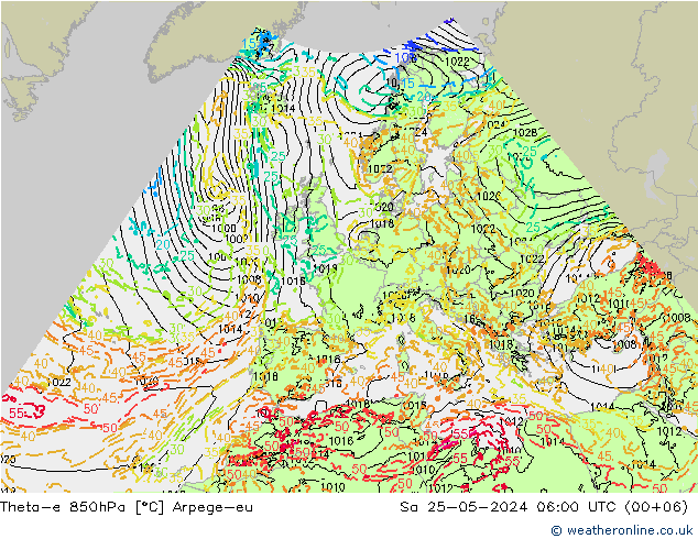 Theta-e 850hPa Arpege-eu 星期六 25.05.2024 06 UTC