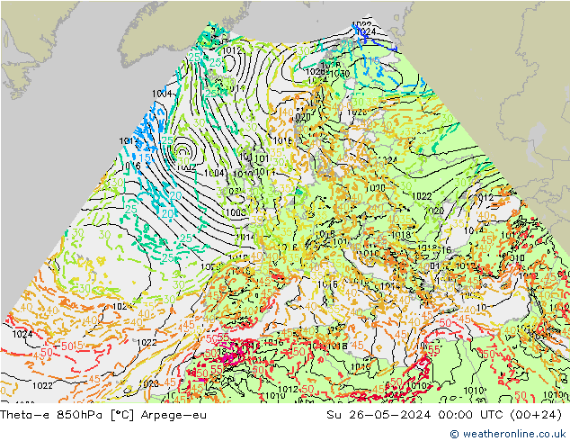 Theta-e 850hPa Arpege-eu Paz 26.05.2024 00 UTC