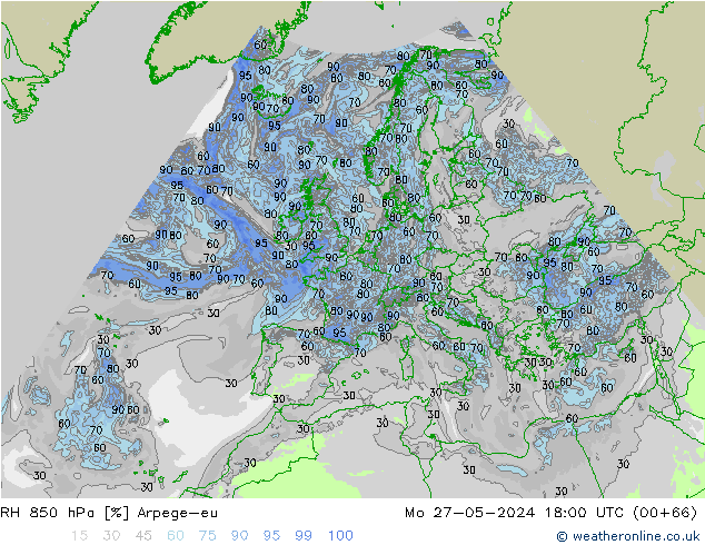 RH 850 hPa Arpege-eu Mo 27.05.2024 18 UTC