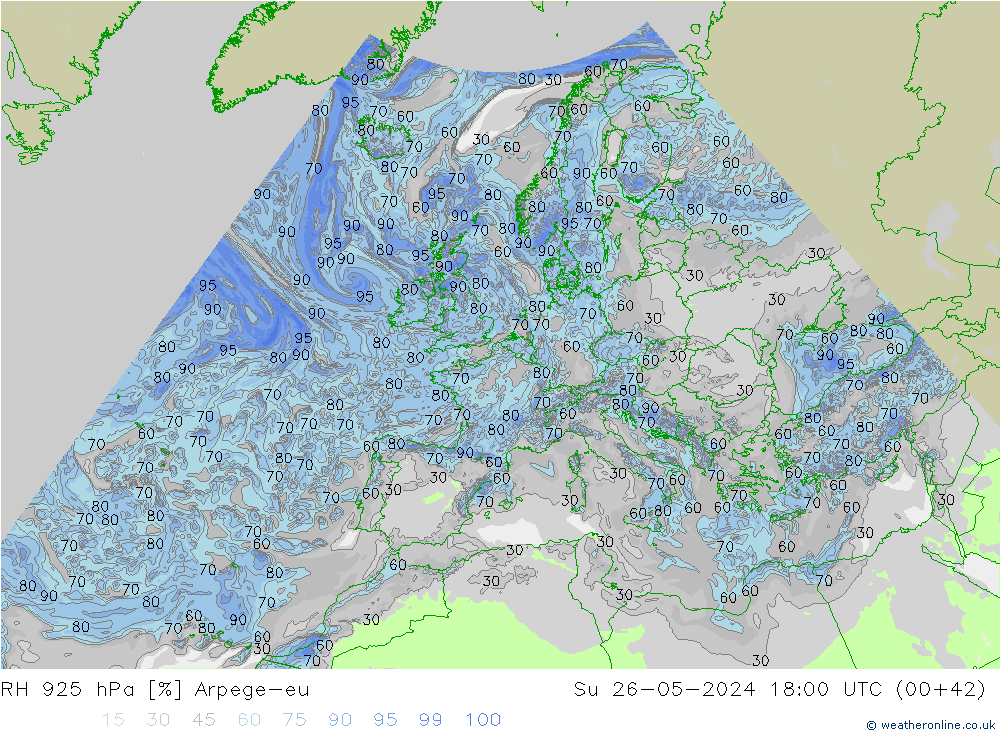 RH 925 hPa Arpege-eu Dom 26.05.2024 18 UTC