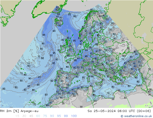 Humidité rel. 2m Arpege-eu sam 25.05.2024 06 UTC