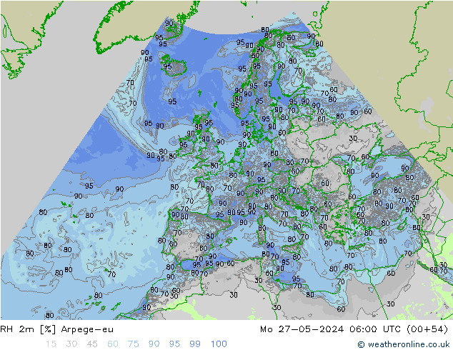 RH 2m Arpege-eu Mo 27.05.2024 06 UTC