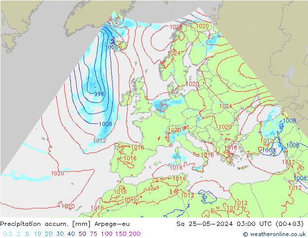 Precipitation accum. Arpege-eu сб 25.05.2024 03 UTC