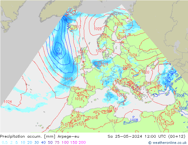 Precipitation accum. Arpege-eu sab 25.05.2024 12 UTC