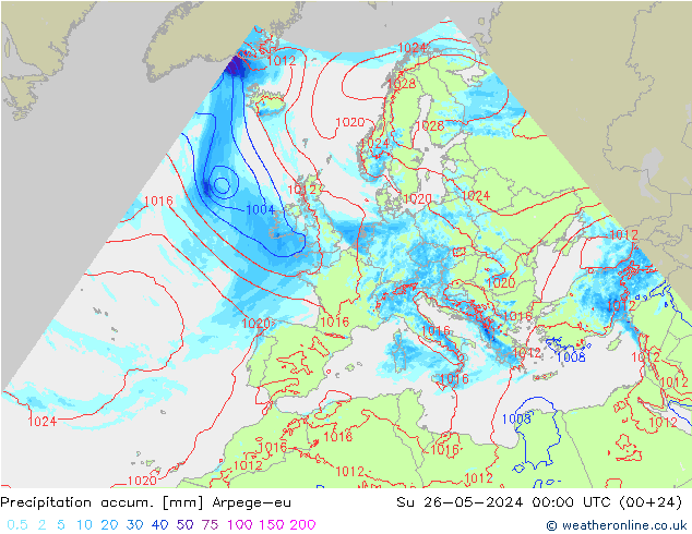 Toplam Yağış Arpege-eu Paz 26.05.2024 00 UTC