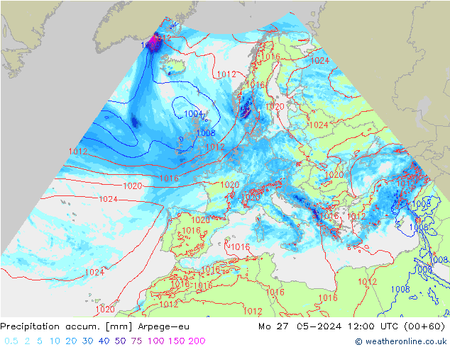 Toplam Yağış Arpege-eu Pzt 27.05.2024 12 UTC