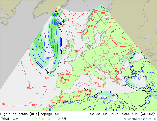 High wind areas Arpege-eu Sáb 25.05.2024 03 UTC