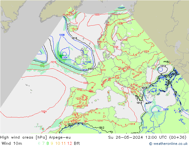 High wind areas Arpege-eu dim 26.05.2024 12 UTC