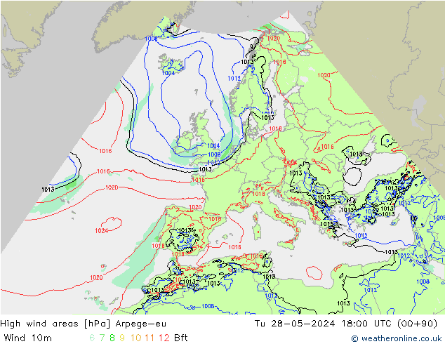 yüksek rüzgarlı alanlar Arpege-eu Sa 28.05.2024 18 UTC