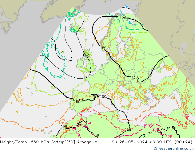 Yükseklik/Sıc. 850 hPa Arpege-eu Paz 26.05.2024 00 UTC