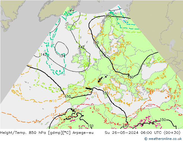 Yükseklik/Sıc. 850 hPa Arpege-eu Paz 26.05.2024 06 UTC