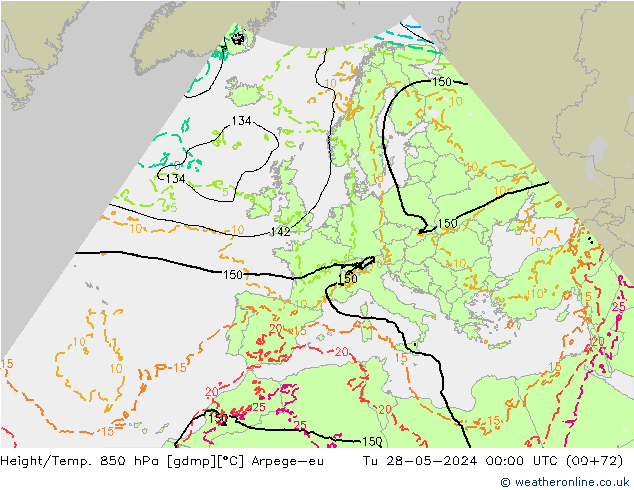 Hoogte/Temp. 850 hPa Arpege-eu di 28.05.2024 00 UTC